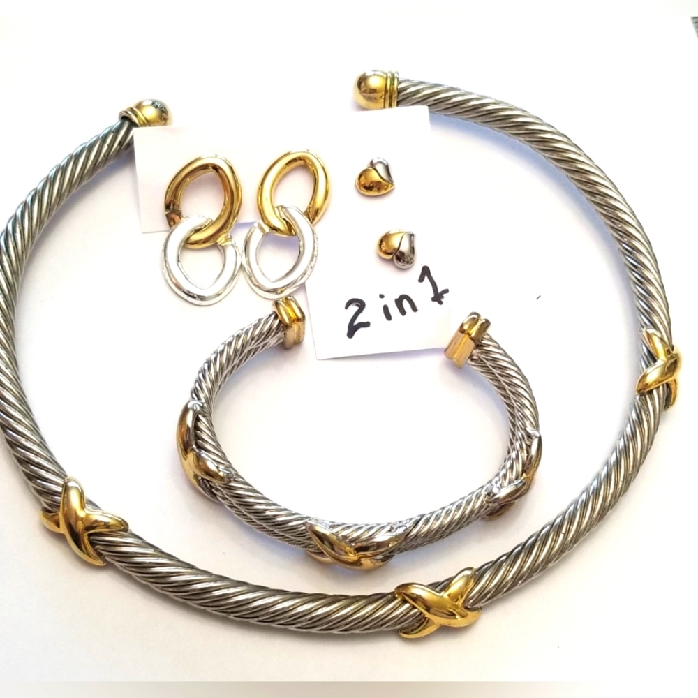 Double Cable X Bracelet with matching necklace set